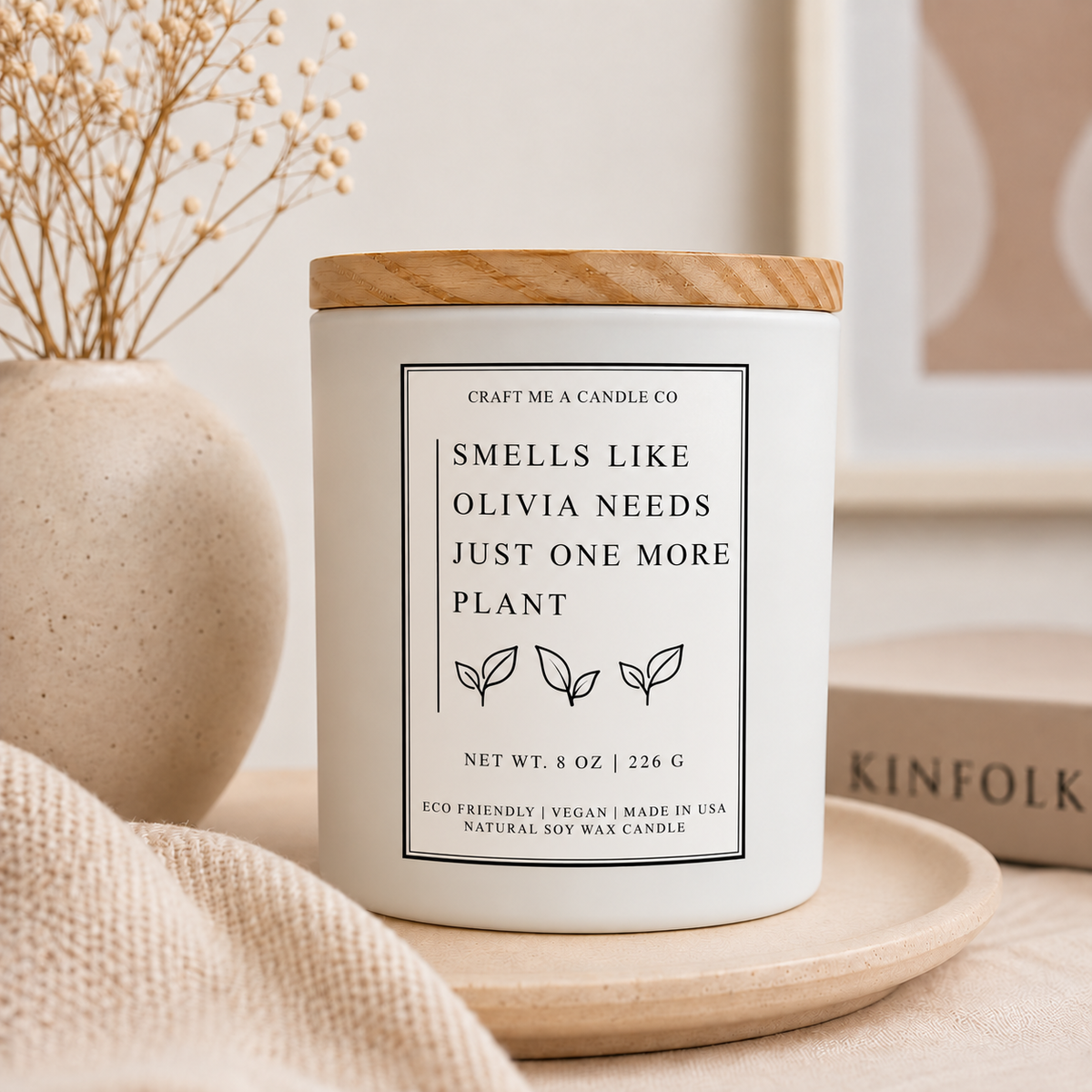 Smells Like Just One More Plant Candle 8oz | Funny Plant Lovers Gift | Custom Name Candle | Personalized Candle