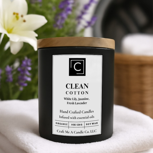 Clean Cotton Scented Candle – White Lily, Jasmine, Fresh Lavender | Natural Soy Wax Candles | Round Jar Candles