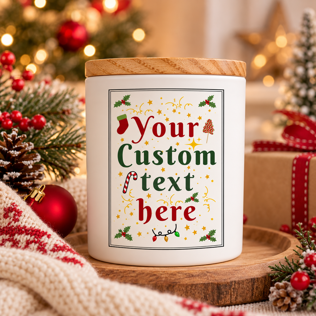 Personalized Christmas Soy Wax Candle 8oz | Custom Message Holiday Candle | Employee Gift Idea