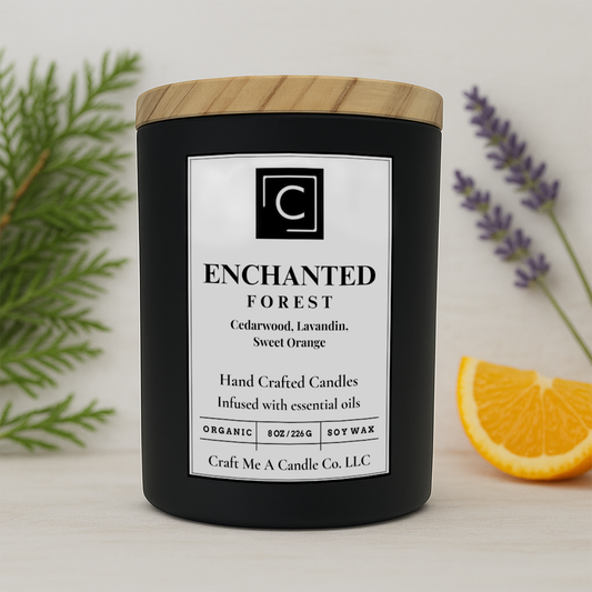 Enchanted Forest Scented Candle – Cedarwood, Lavandin, Sweet Orange | Natural Soy Wax Candles | Round Jar Candles
