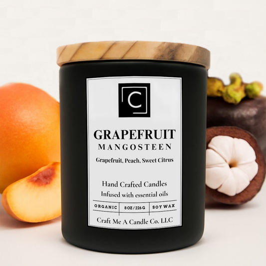 Grapefruit Mangosteen Scented Candle – Grapefruit, Peach, Sweet Citrus | Natural Soy Wax Candles | Round Jar Candles