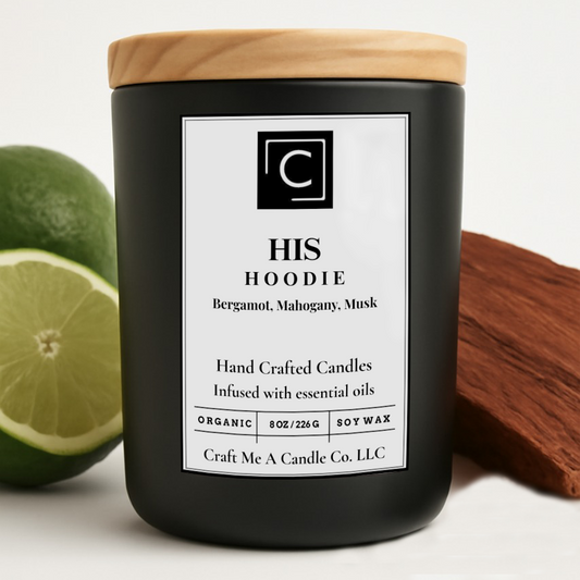 His Hoodie Scented Candle – Bergamot, Mahogany, Musk | Natural Soy Wax Candles | Round Jar Candles
