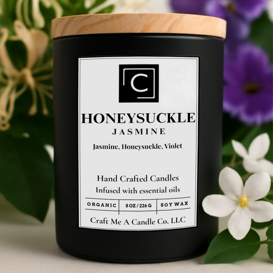 Honeysuckle Jasmine Scented Candle – Jasmine, Honeysuckle, Violet | Natural Soy Wax Candles | Round Jar Candles