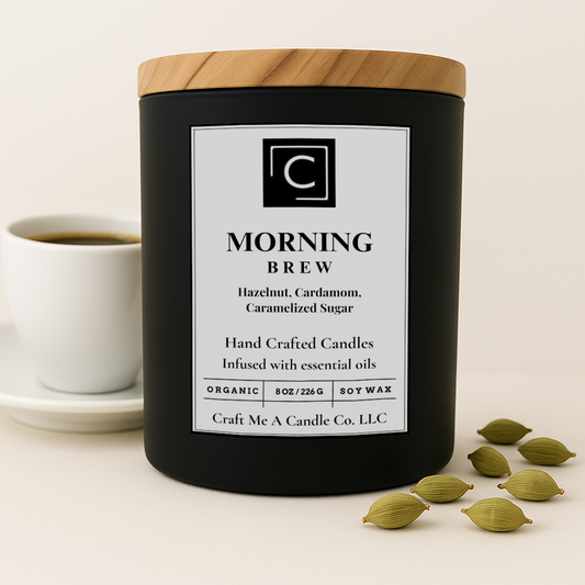 Morning Brew Scented Candle – Hazelnut, Cardamom, Caramelized Sugar | Natural Soy Wax Candles | Round Jar Candles