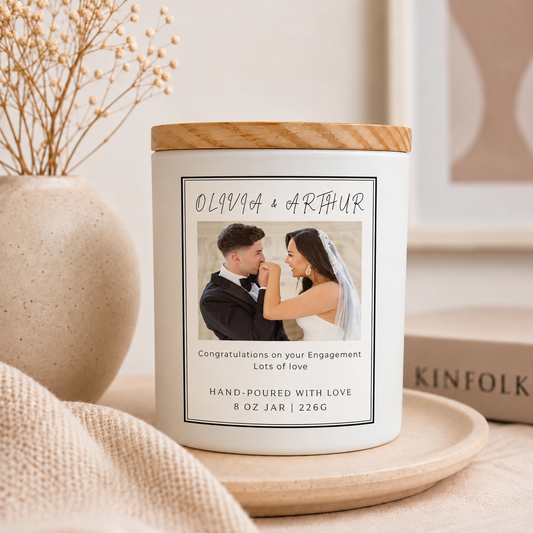 Personalized Photo Engagement Candle | Memory Photo Candle | Soy Wax Candle 8oz | Bride Groom Gift