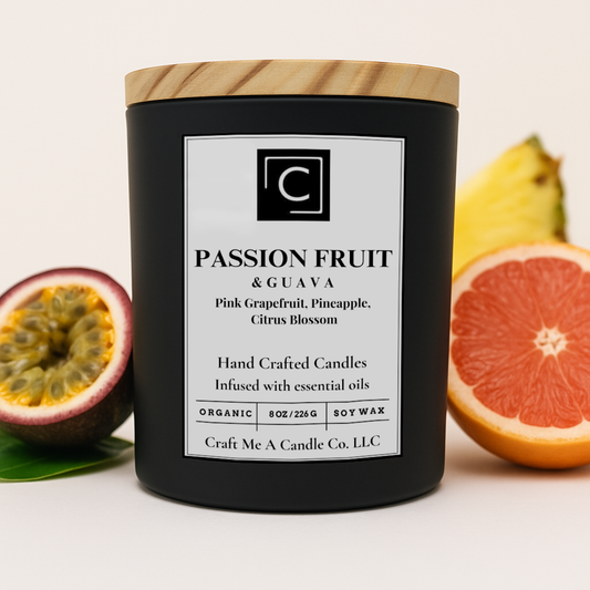 Passion Fruit & Guava Scented Candle – Pink Grapefruit, Pineapple, Citrus Blossom | Natural Soy Wax Candles | Round Jar Candles