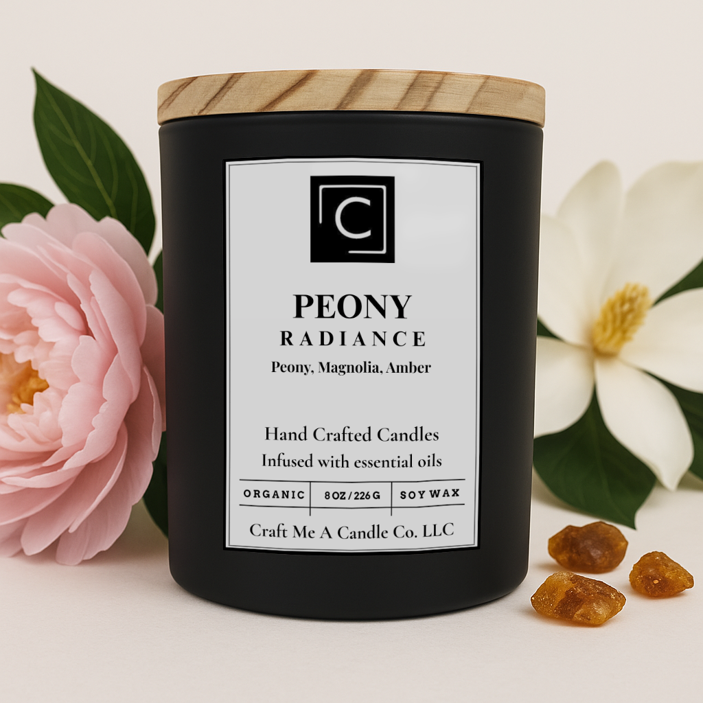 Peony Radiance Scented Candle – Peony, Magnolia, Amber | Natural Soy Wax Candles | Round Jar Candles