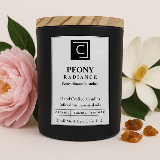 Peony Radiance Scented Candle – Peony, Magnolia, Amber | Natural Soy Wax Candles | Round Jar Candles