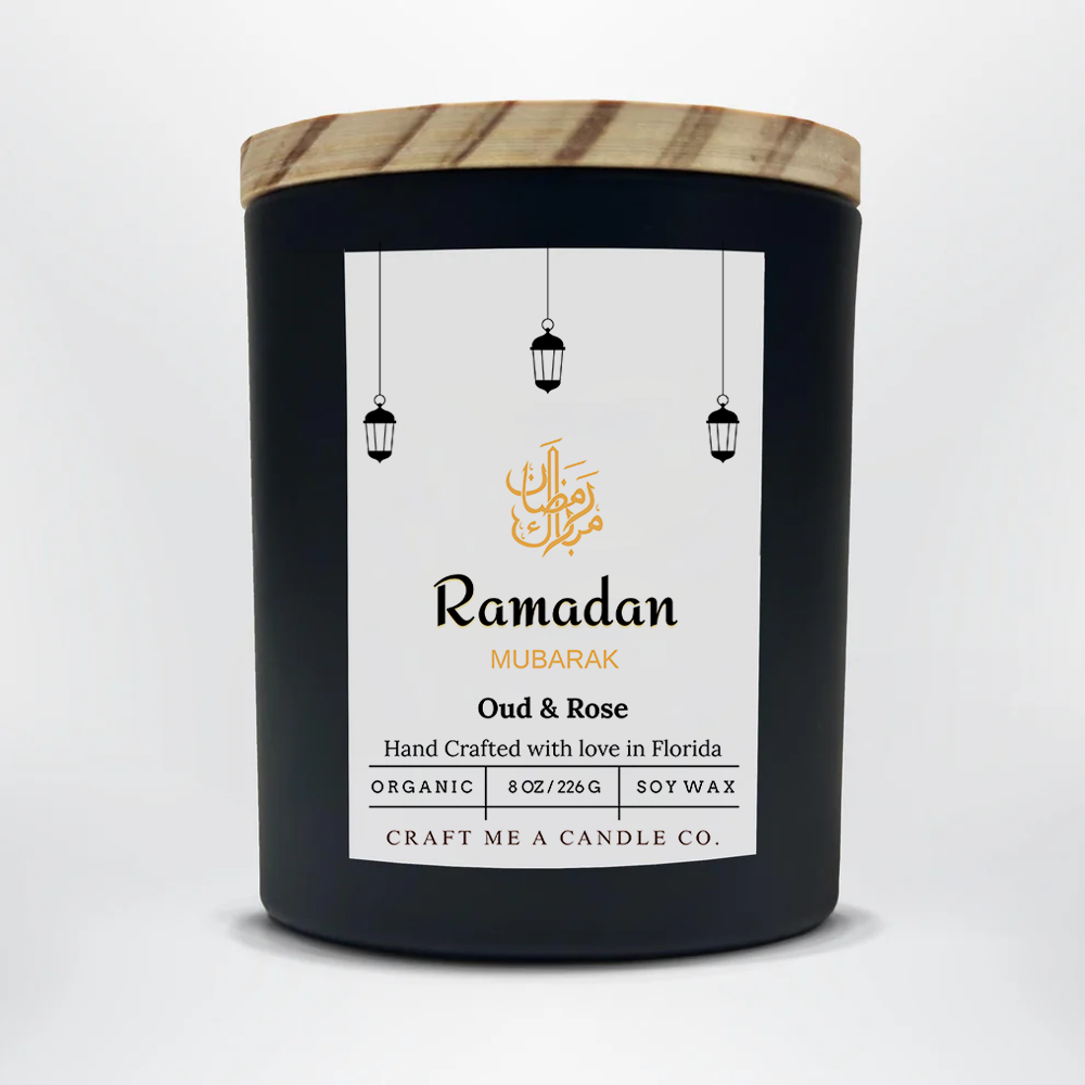 Ramadan Mubarak Soy Candle 8 oz Oud and Rose Black Jar Islamic Gift Eid Decor Handmade Scented Candle