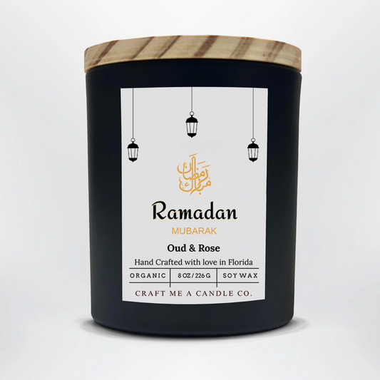 Ramadan Mubarak Soy Candle 8 oz Oud and Rose Black Jar Islamic Gift Eid Decor Handmade Scented Candle