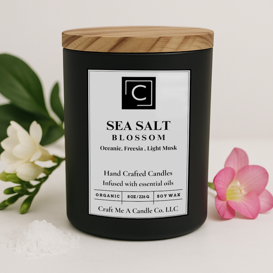 Sea Salt Blossom Scented Candle – Oceanic, Freesia, Light Musk | Natural Soy Wax Candles | Round Jar Candles