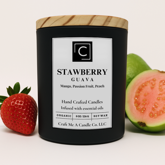 Strawberry Guava Scented Candle – Mango, Passion Fruit, Peach | Natural Soy Wax Candles | Round Jar Candles