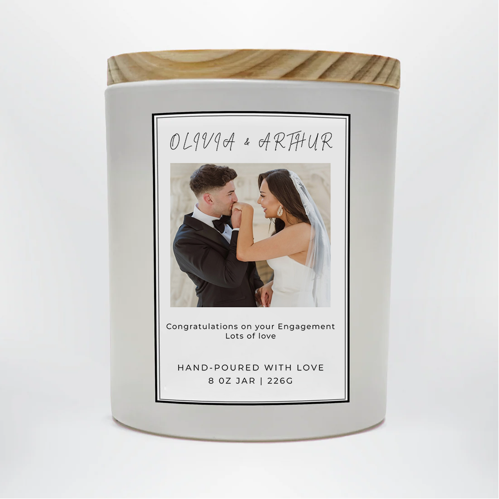 Personalized Photo Engagement Candle | Memory Photo Candle | Soy Wax Candle 8oz | Bride Groom Gift