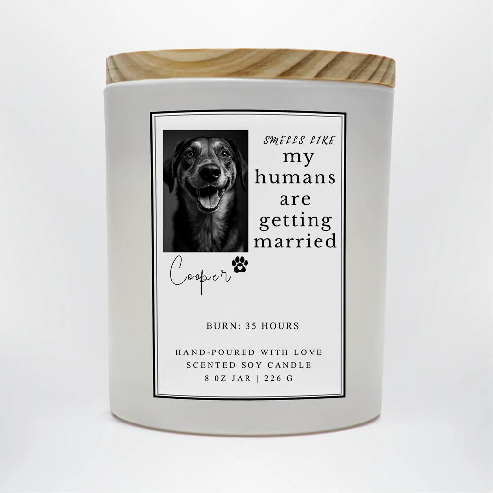 Custom Dog Photo Engagement Candle | Smells Like My Humans Are Getting Married | Newly Engaged Gift