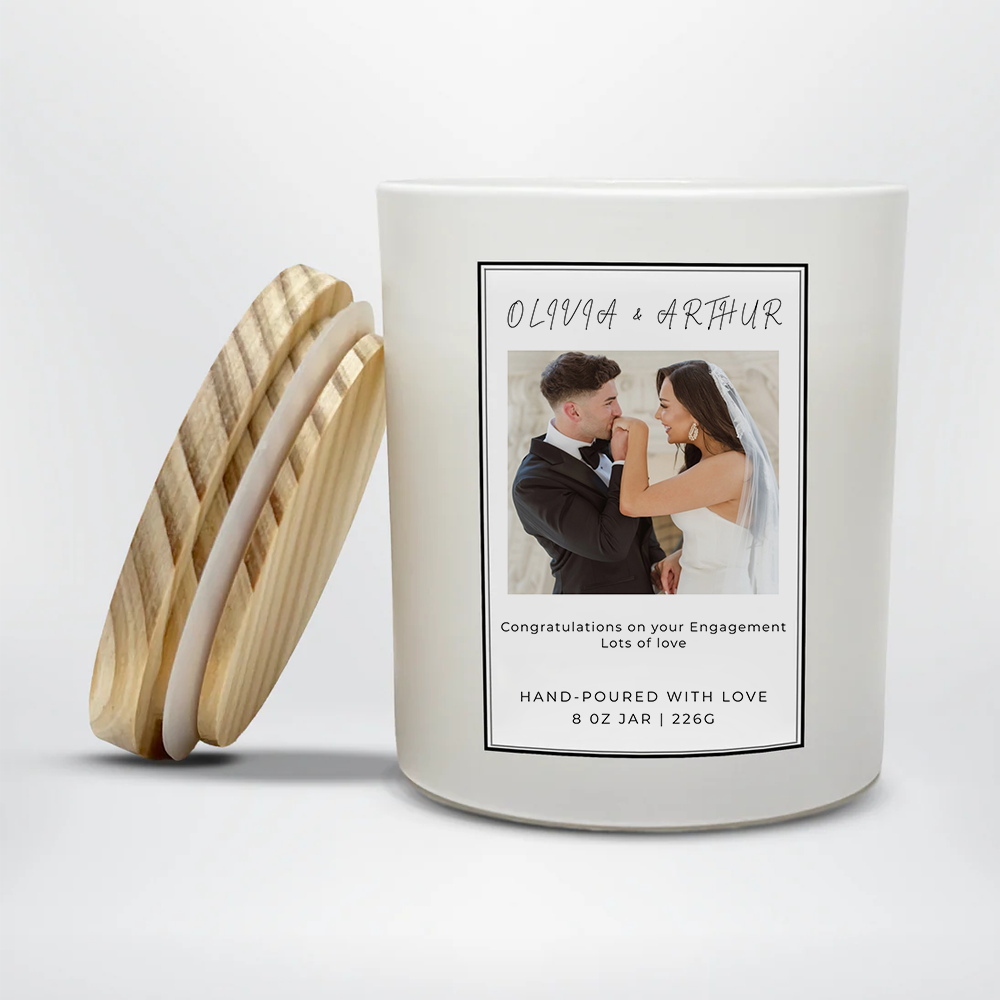 Personalized Photo Engagement Candle | Memory Photo Candle | Soy Wax Candle 8oz | Bride Groom Gift