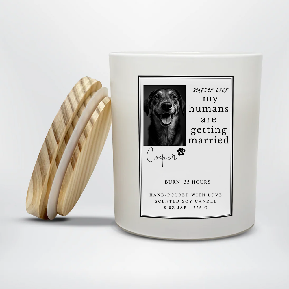 Custom Dog Photo Engagement Candle | Smells Like My Humans Are Getting Married | Newly Engaged Gift