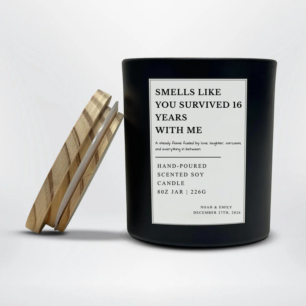 Custom Smells Like You Survived 16 Years With Me Soy Candle | Couples Candle | Personalized Candle | Gift From Husband | Relationship Gift