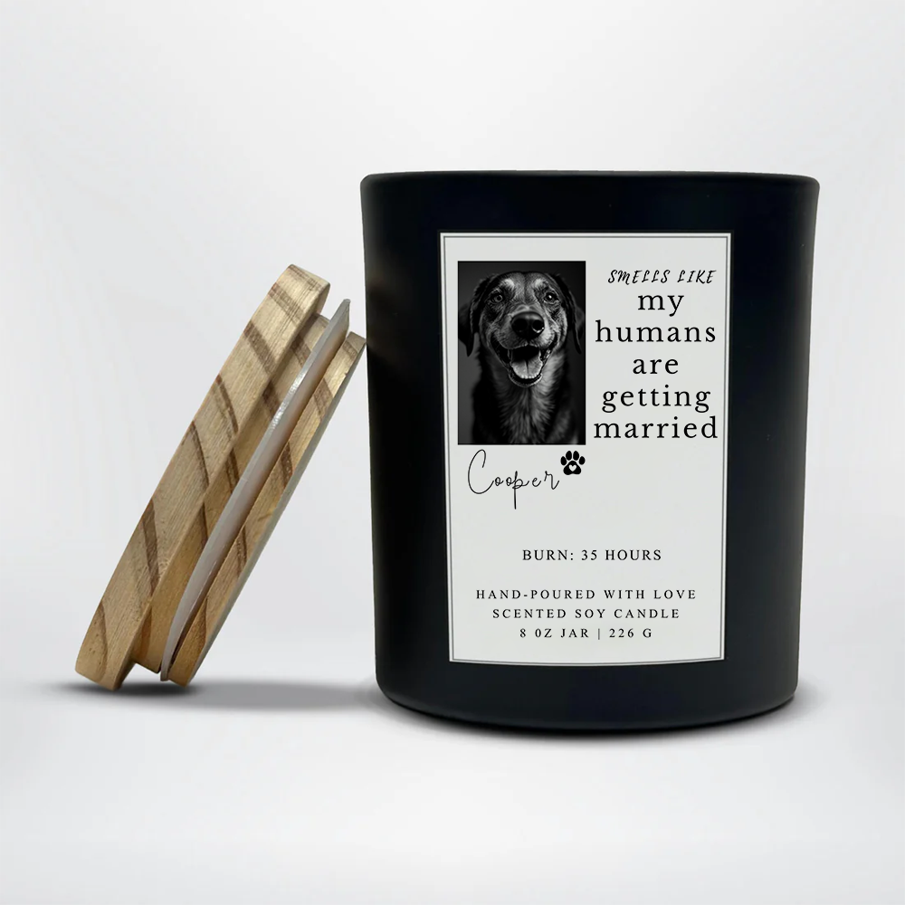 Custom Dog Photo Engagement Candle | Smells Like My Humans Are Getting Married | Newly Engaged Gift