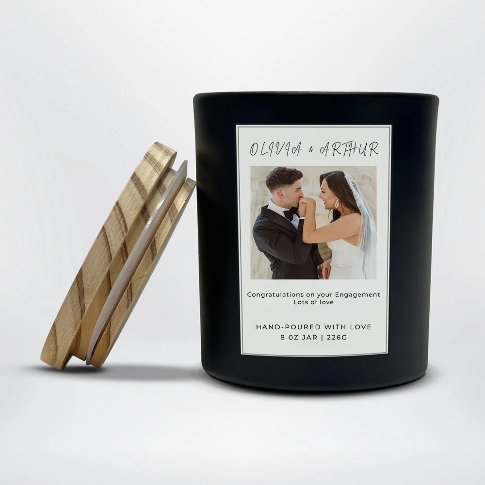 Personalized Photo Engagement Candle | Memory Photo Candle | Soy Wax Candle 8oz | Bride Groom Gift