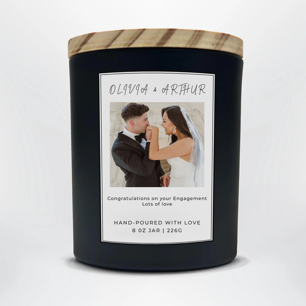 Personalized Photo Engagement Candle | Memory Photo Candle | Soy Wax Candle 8oz | Bride Groom Gift