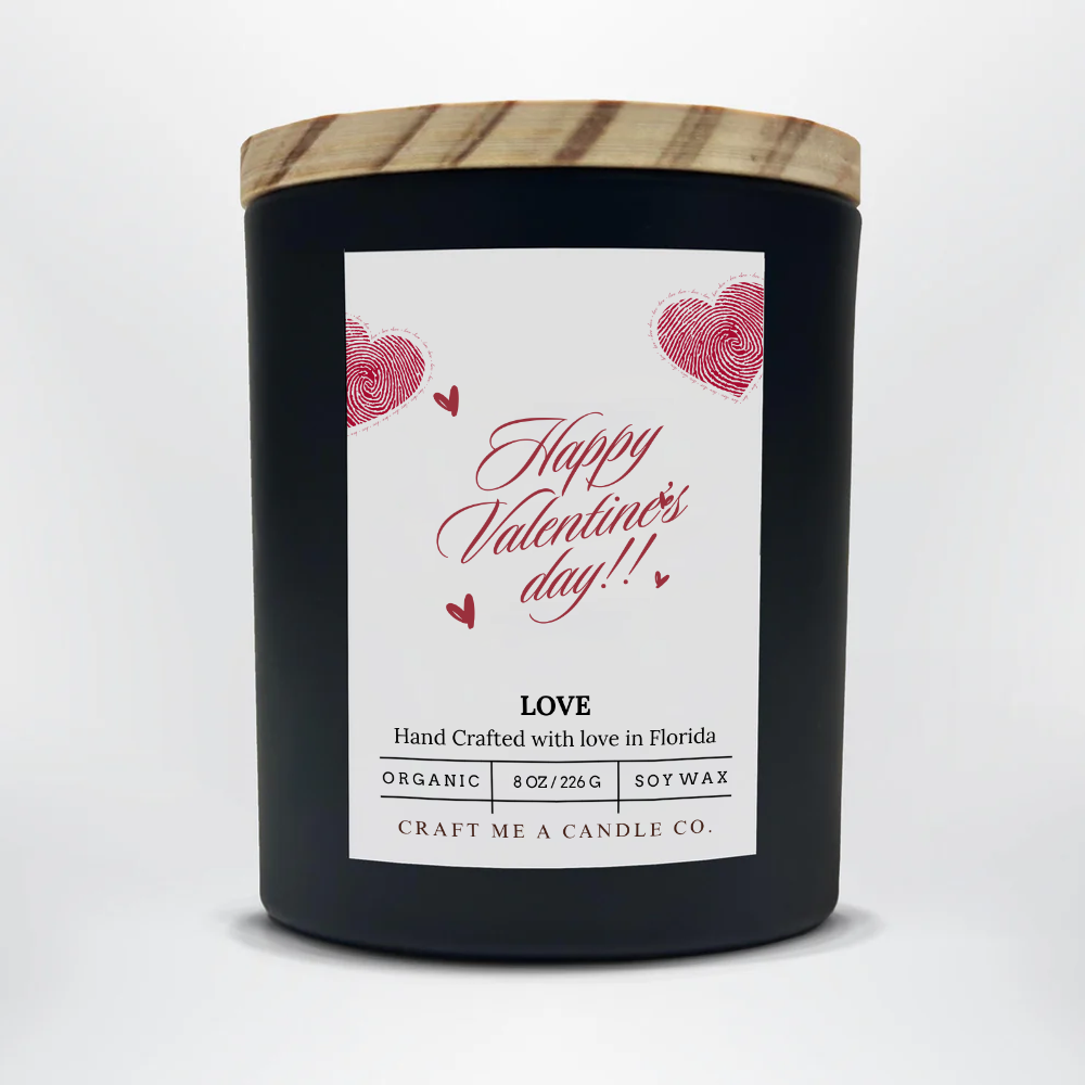 Happy Valentines Day Soy Candle 8 oz Love Scent Black Jar Romantic Gift Handmade Scented Candle (Copy)