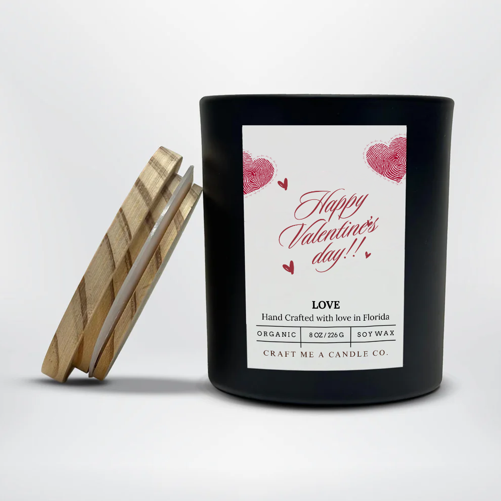 Happy Valentines Day Soy Candle 8 oz Love Scent Black Jar Romantic Gift Handmade Scented Candle (Copy)