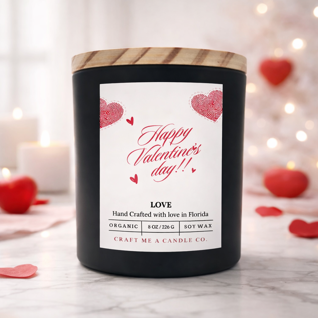 Happy Valentines Day Soy Candle 8 oz Love Scent Black Jar Romantic Gift Handmade Scented Candle (Copy)