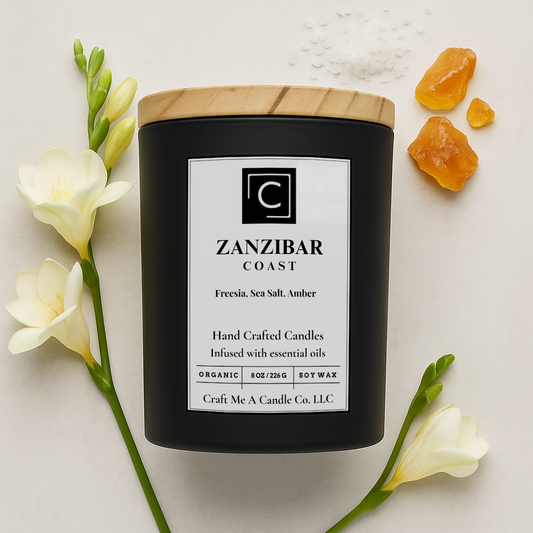 Zanzibar Coast Scented Candle – Freesia, Sea Salt, Amber | Natural Soy Wax Candles | Round Jar Candles