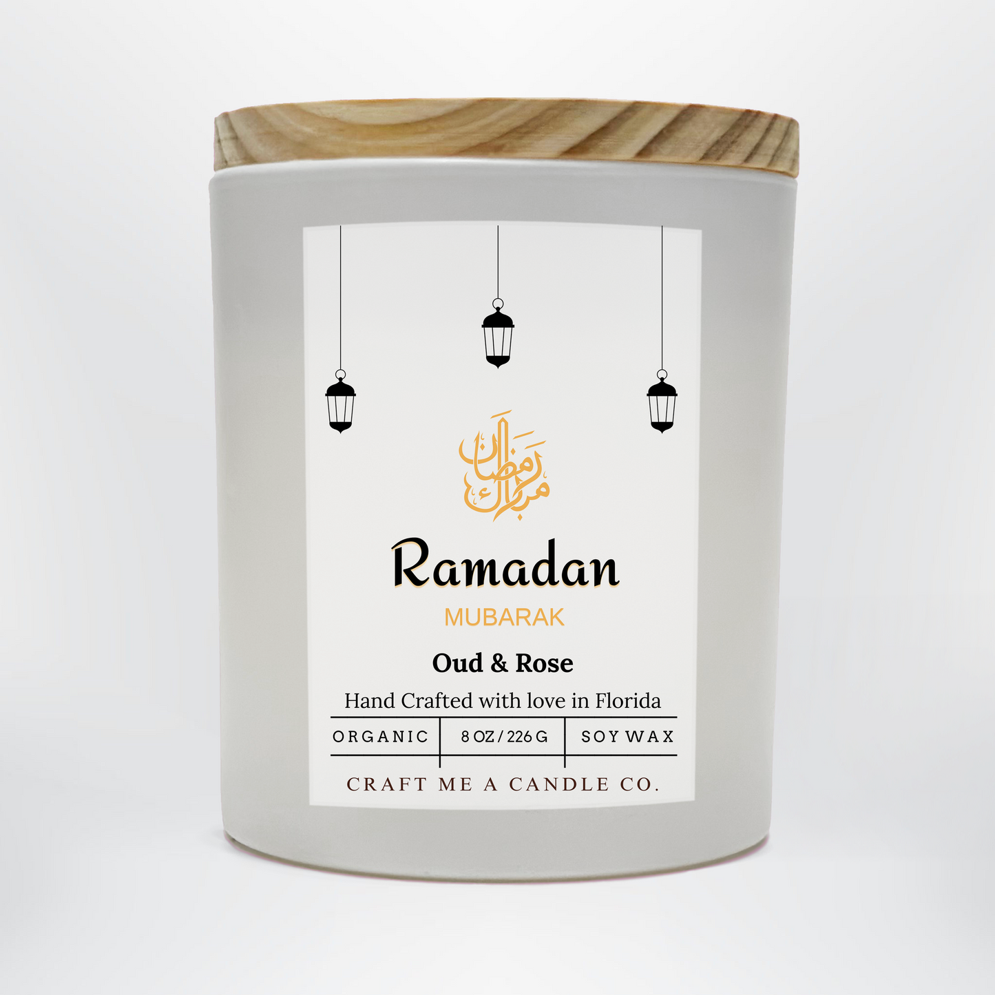 Ramadan Mubarak Soy Candle 8 oz Oud and Rose Black Jar Islamic Gift Eid Decor Handmade Scented Candle