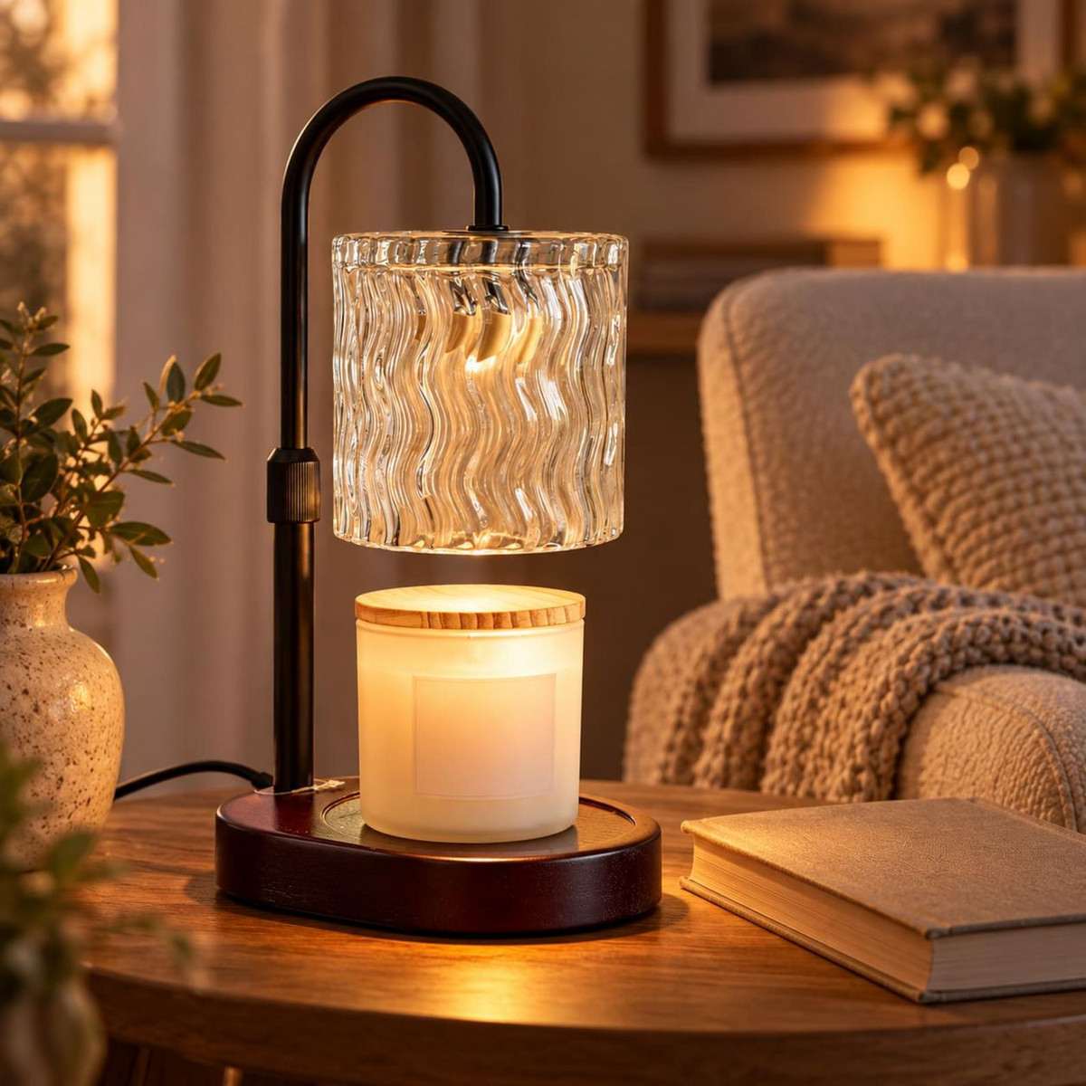 Electric Candle Warmer Lamp | Jar Candle Warmer | Wooden Base Dimmable Lamp | Cozy Home Wax Warmer