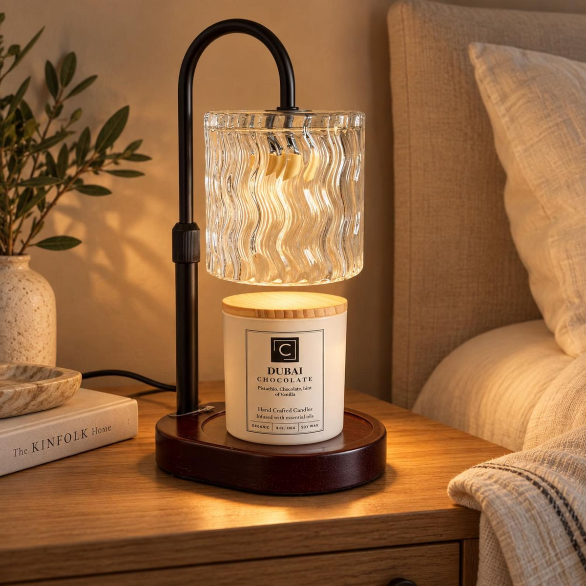 Electric Candle Warmer Lamp | Jar Candle Warmer | Wooden Base Dimmable Lamp | Cozy Home Wax Warmer