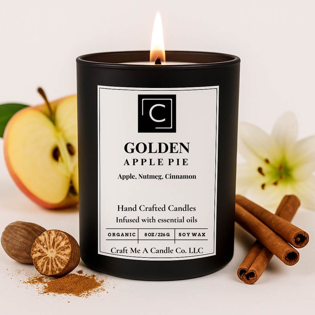Golden Apple Pie Soy Candle | Apple, Nutmeg & Cinnamon | Handcrafted Soy Wax Candle | 8oz Round Jar Scented Candle
