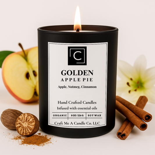 Golden Apple Pie Soy Candle | Apple, Nutmeg & Cinnamon | Handcrafted Soy Wax Candle | 8oz Round Jar Scented Candle