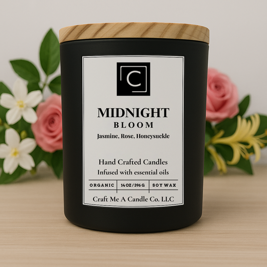 Midnight Bloom Scented Candle – Jasmine, Rose, Honeysuckle | Natural Soy Wax Candles | Round Jar Candles