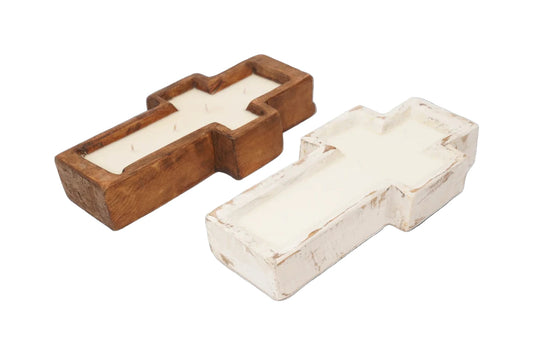 Small Wood Dough Bowl Cross Candle - Scented Cross Shape Soy Wax Candle