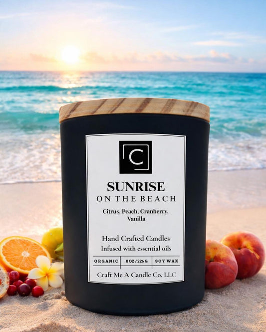 Sunrise on the Beach Scented Candle – Citrus Peach Cranberry Vanilla | Natural Soy Wax Candle | Matte Black Jar Candle