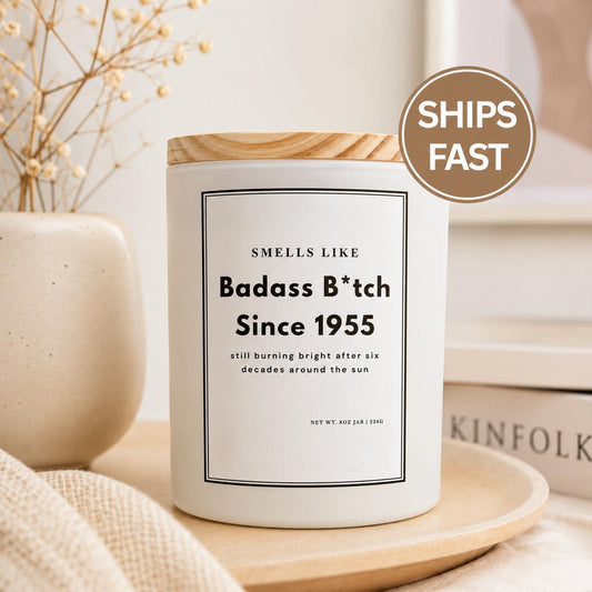 Smells Like Custom Candle | Personalized Candle Gift | Badass Bitch Since 1955 Candle 8oz