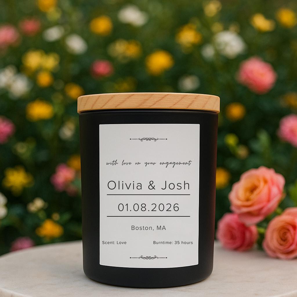Engagement Candle Gift | Personalized Couple Candle | Olivia & Josh Candle