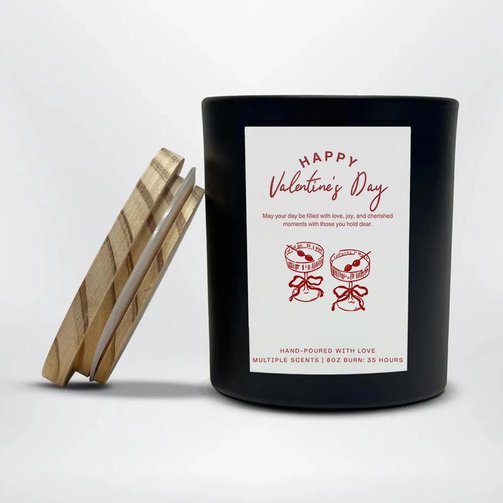 Happy Valentines Day Soy Candle 8 oz Love Scent Black Jar Romantic Gift Handmade Scented Candle