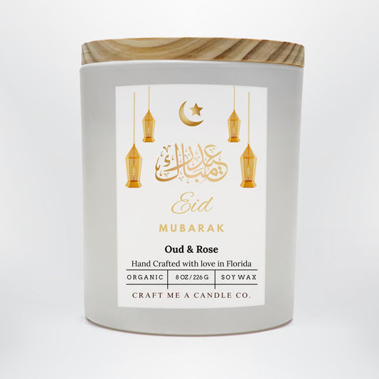 Eid Mubarak Soy Candle 8 oz Oud and Rose Black Jar Islamic Gift Eid Decor Handmade Scented Candle