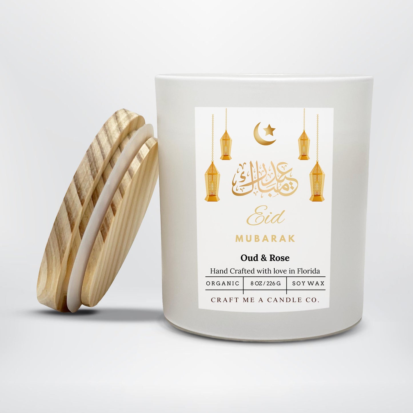 Eid Mubarak Soy Candle 8 oz Oud and Rose Black Jar Islamic Gift Eid Decor Handmade Scented Candle