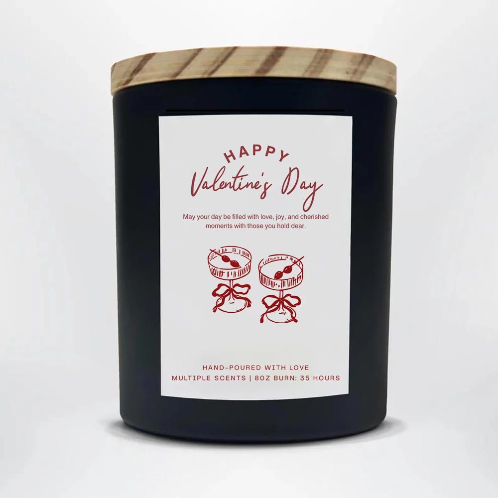 Happy Valentines Day Soy Candle 8 oz Love Scent Black Jar Romantic Gift Handmade Scented Candle