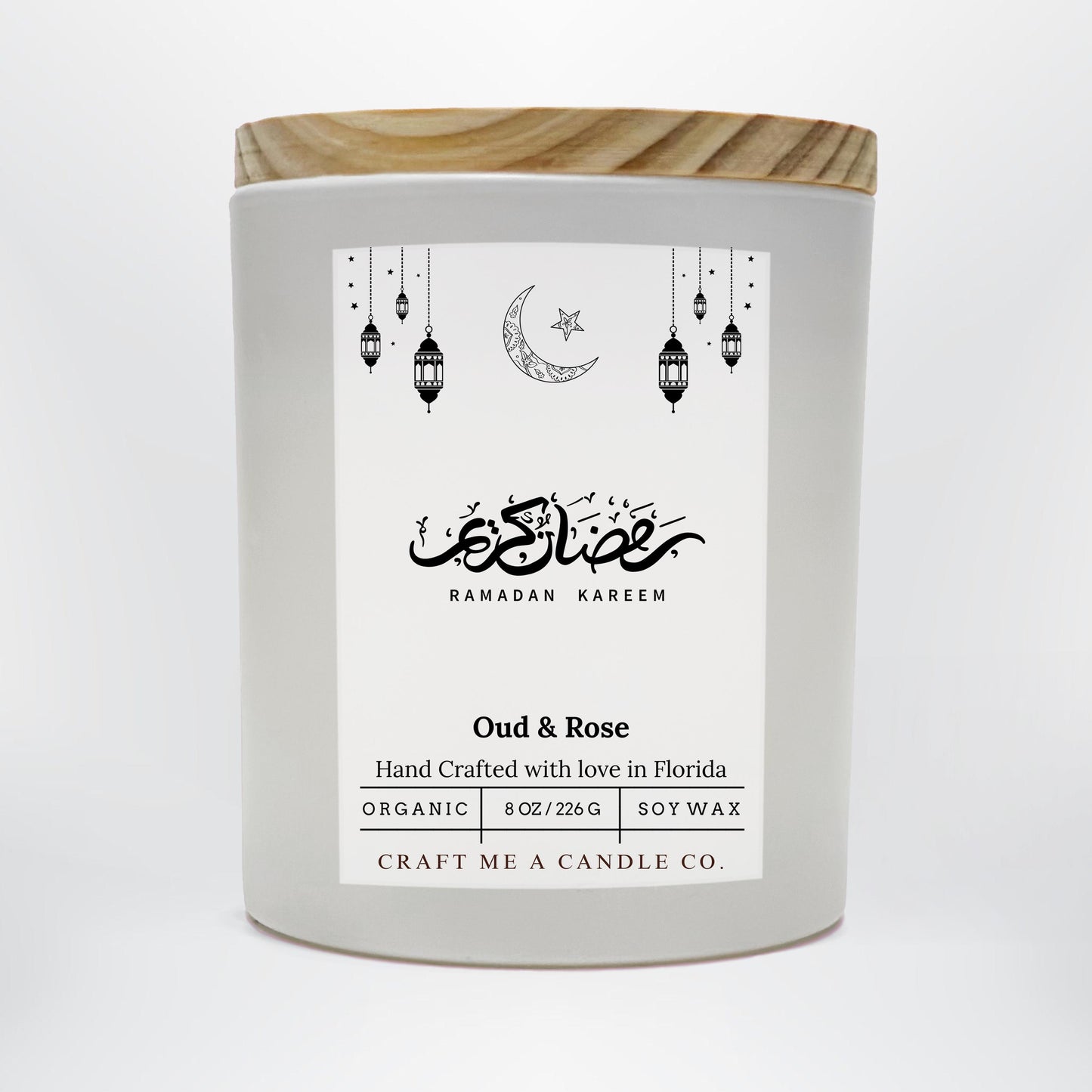 Ramadan Mubarak Soy Candle 8 oz Oud and Rose Black Jar Islamic Gift Eid Decor Handmade Scented Candle