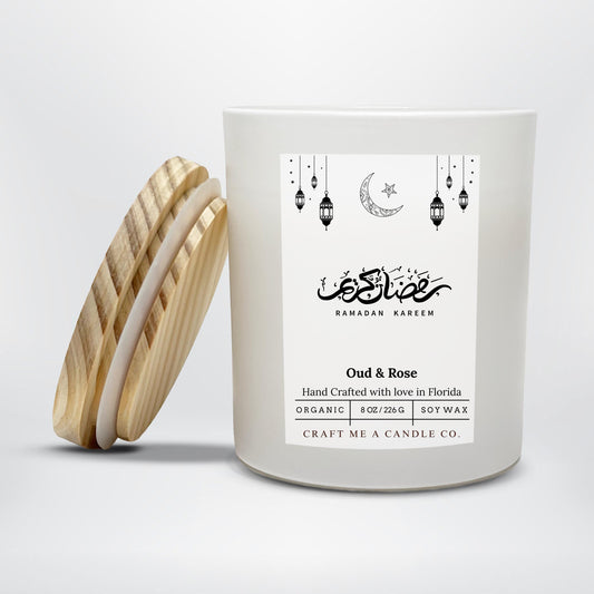 Ramadan Mubarak Soy Candle 8 oz Oud and Rose Black Jar Islamic Gift Eid Decor Handmade Scented Candle
