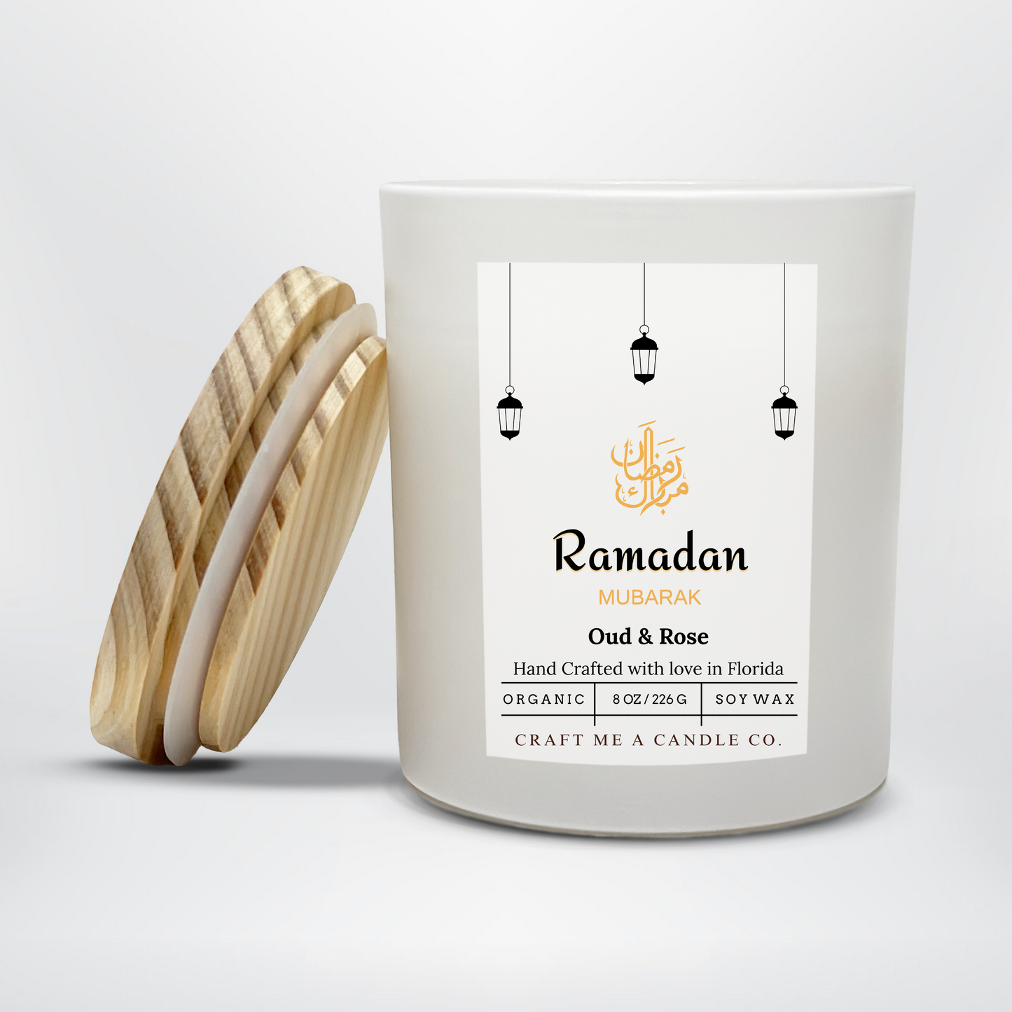 Ramadan Mubarak Soy Candle 8 oz Oud and Rose Black Jar Islamic Gift Eid Decor Handmade Scented Candle